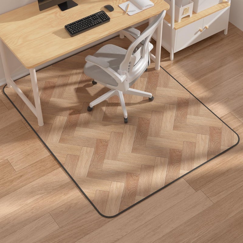 Blvornl Desk Chair Mat for Hardwood Floor, 45" x 53" Wood Grain Office Chair Mats for Rolling Chairs, Anti Slip Computer Chair Mat for Hard Floors, Heavy Duty Carpeted Protector Rug for Home Office - Image 1